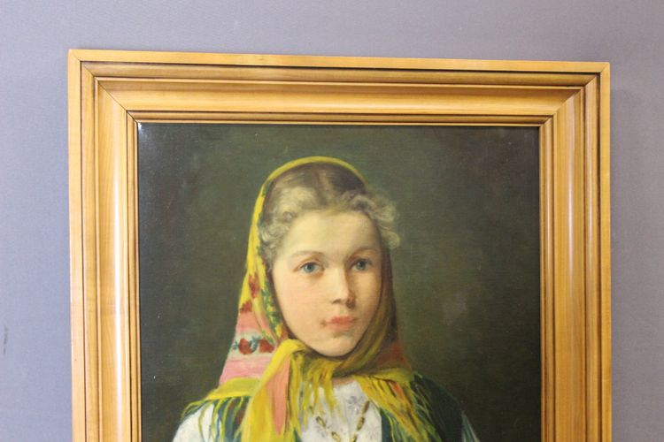 Öl auf Leinwand „Mädchen mit Kopftuch“, um 1940
