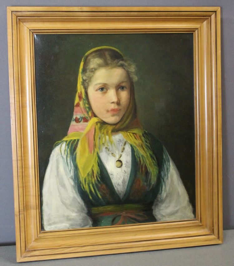 Öl auf Leinwand „Mädchen mit Kopftuch“, um 1940