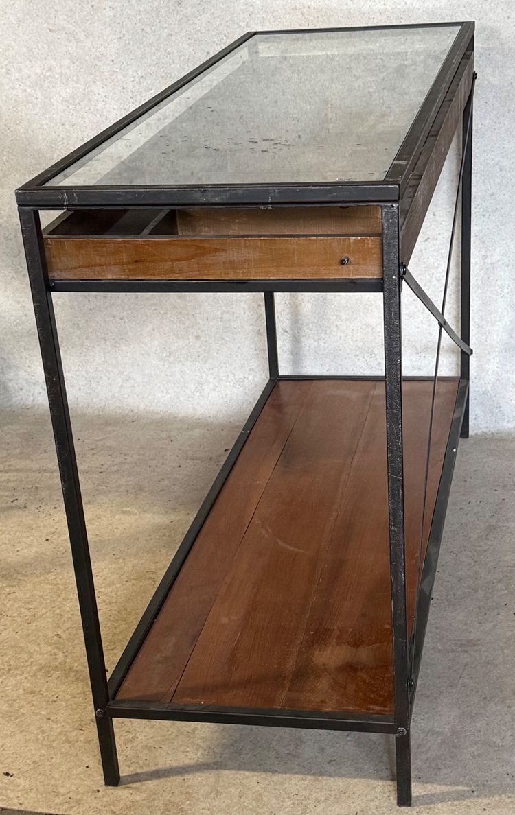 Flache Vitrine aus Eisen und Glas