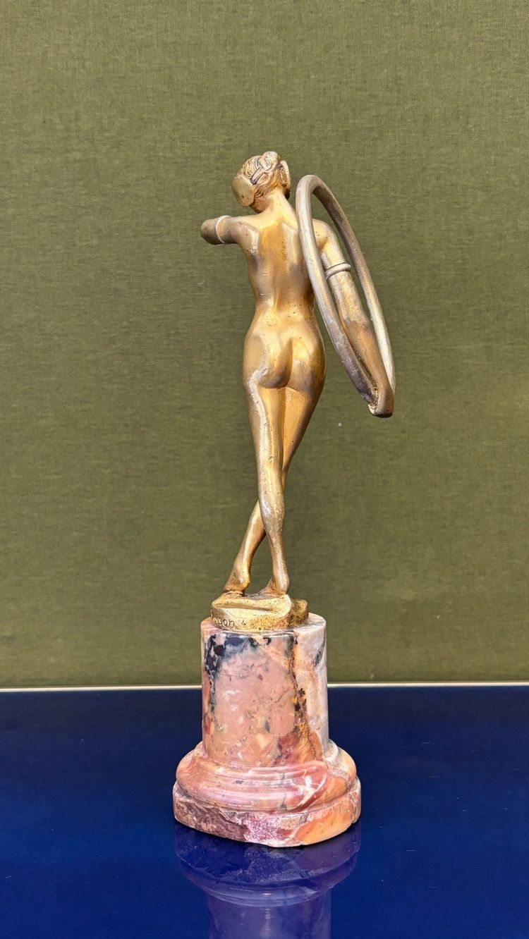 Bronze statuette, "Dancer with a Hoop," signed by Louis Sosson (active between 1905 and 1930)
