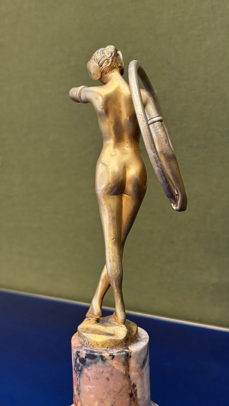 Bronze statuette, "Dancer with a Hoop," signed by Louis Sosson (active between 1905 and 1930)