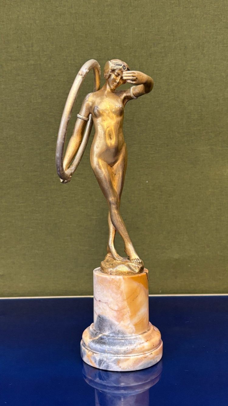 Bronze statuette, "Dancer with a Hoop," signed by Louis Sosson (active between 1905 and 1930)