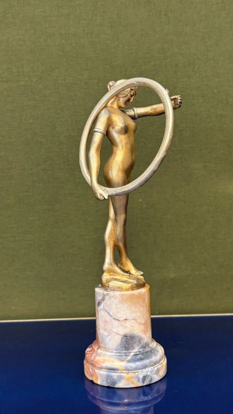 Bronze statuette, "Dancer with a Hoop," signed by Louis Sosson (active between 1905 and 1930)