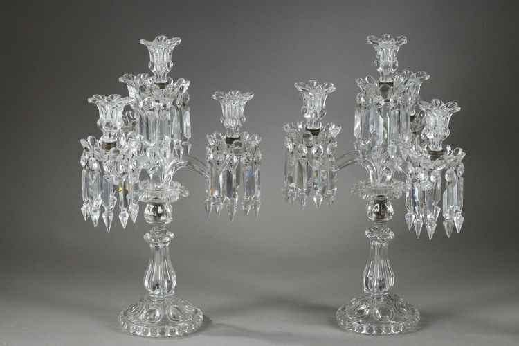 PAIR OF BACCARAT FOUR-LIGHT MOLDED CRYSTAL CANDELABRA