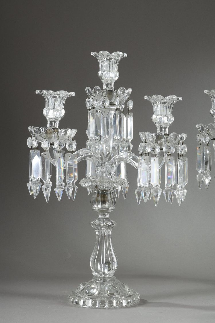 PAIR OF BACCARAT FOUR-LIGHT MOLDED CRYSTAL CANDELABRA