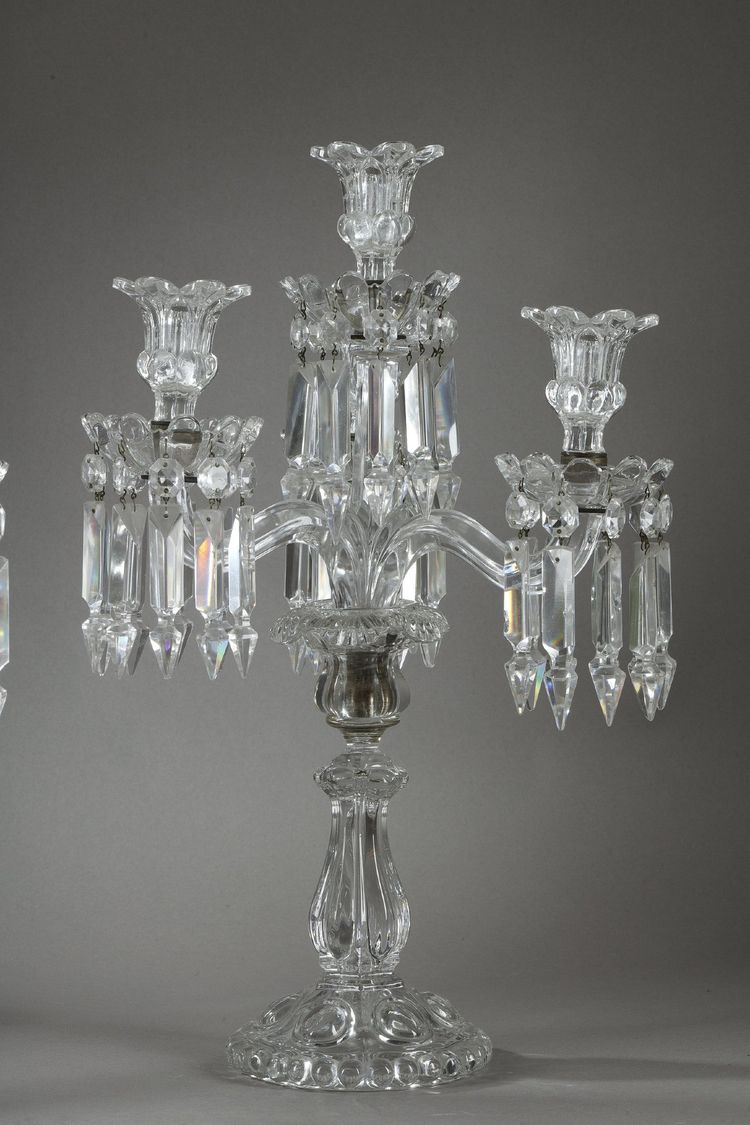 PAIR OF BACCARAT FOUR-LIGHT MOLDED CRYSTAL CANDELABRA