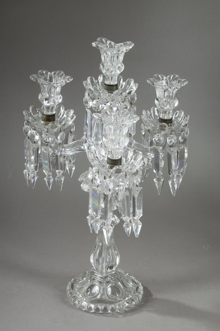 PAIR OF BACCARAT FOUR-LIGHT MOLDED CRYSTAL CANDELABRA