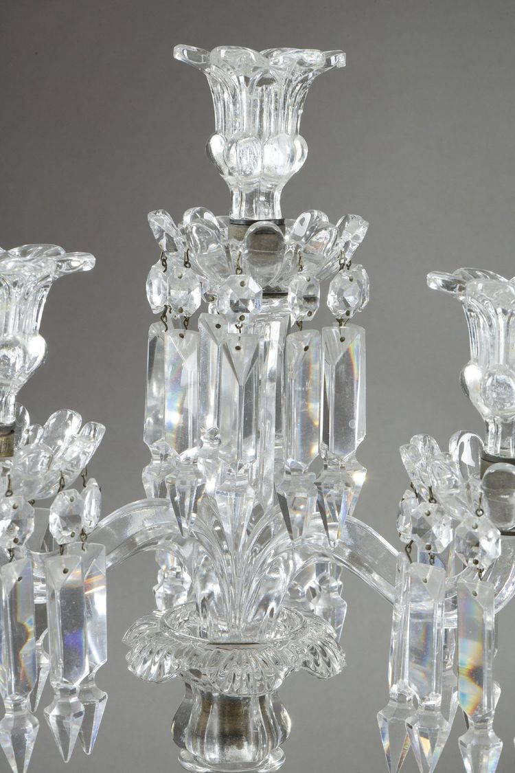 PAIR OF BACCARAT FOUR-LIGHT MOLDED CRYSTAL CANDELABRA