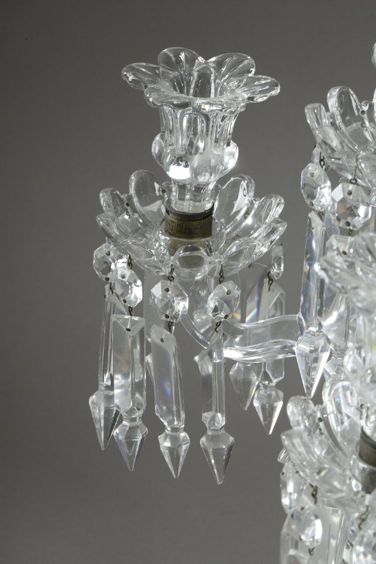 PAIR OF BACCARAT FOUR-LIGHT MOLDED CRYSTAL CANDELABRA