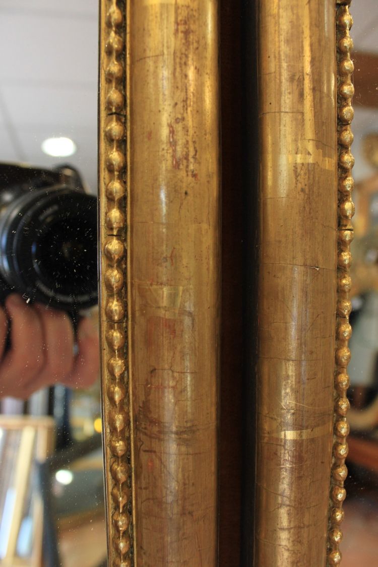 Pair of Rectangular Gold-Leaf Mirrors with Beaded Half-Round Molding, 44 x 56 cm
