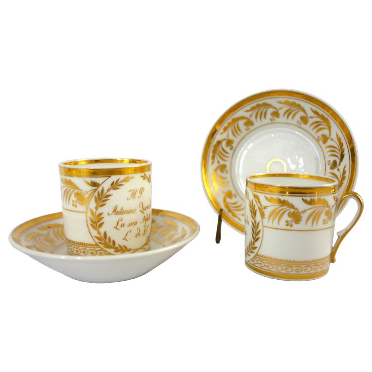Paire de tasses à café Empire en porcelaine, Marquis Quesada di San Sebastiano Sardaigne