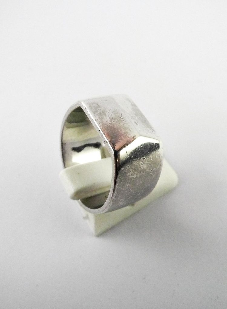 Dinh Van Ring, Large Art Deco-Inspired Pyramidal Dome Ring in Silver, Unisex