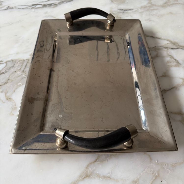 Jujuy rectangular silver-plated metal tray with alpaca horn handles