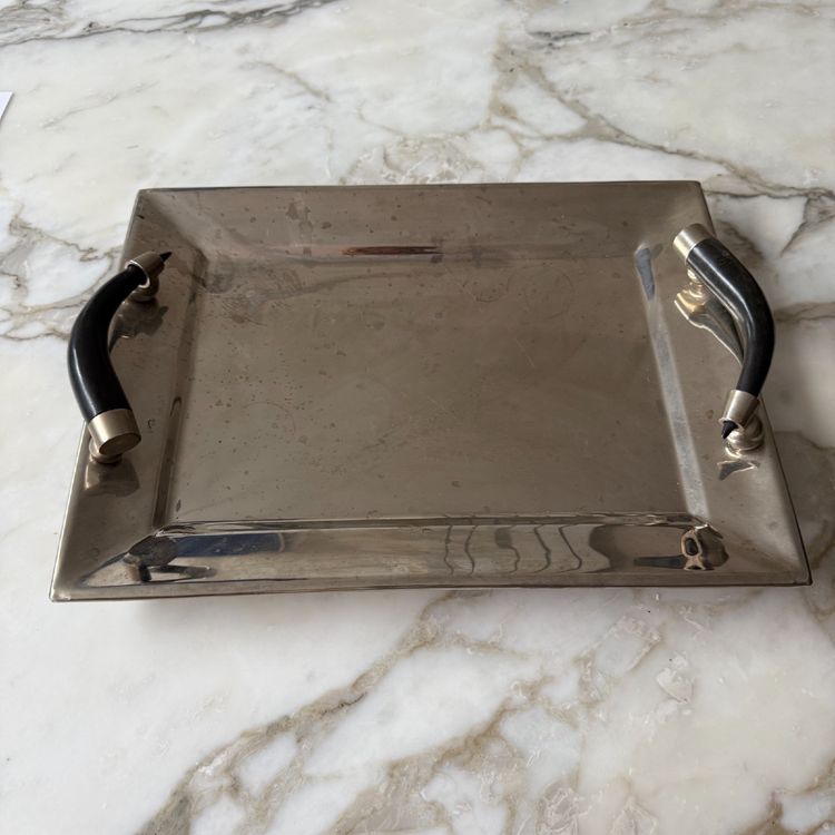 Jujuy rectangular silver-plated metal tray with alpaca horn handles