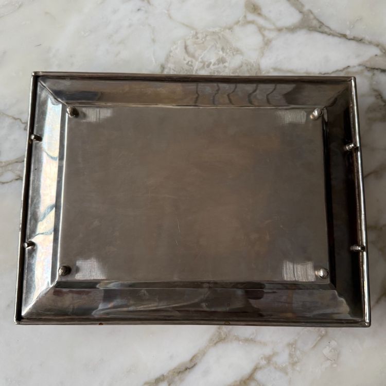 Jujuy rectangular silver-plated metal tray with alpaca horn handles