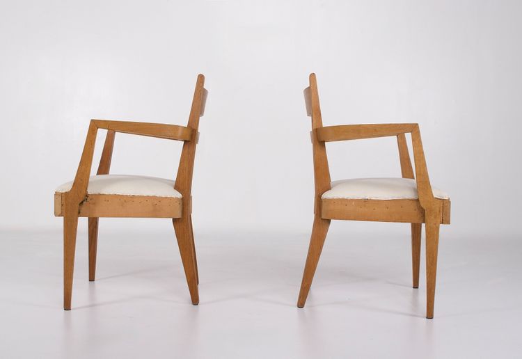 René-Jean Caillette armchairs in blond oak.