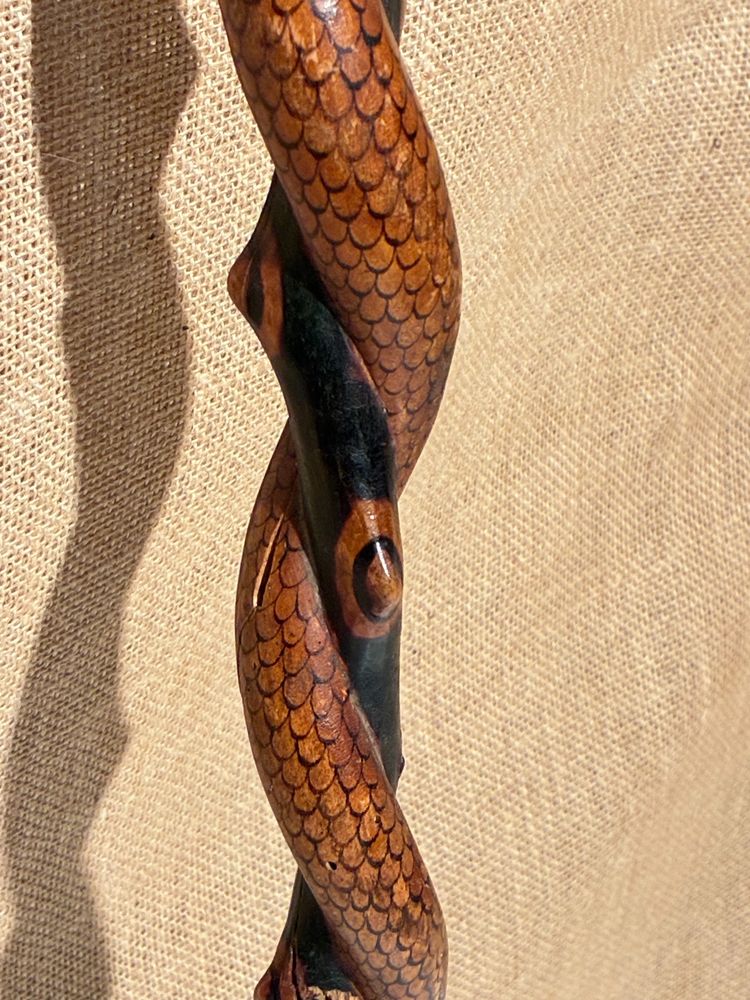 Canne serpent, canne sculptée et décorée