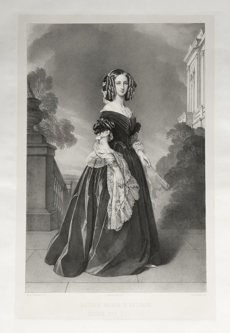 Reine De Belgique Louise Marie d'Orléans Grande Lithographie par Grevedon d'Après Winterhalter 19ème
