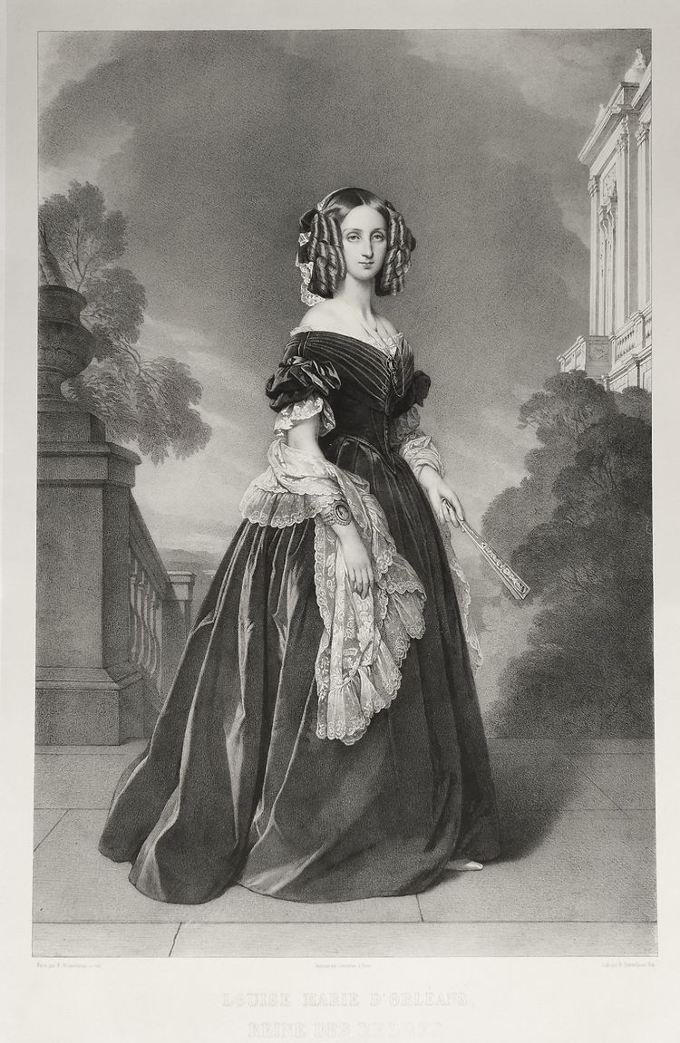 Reine De Belgique Louise Marie d'Orléans Grande Lithographie par Grevedon d'Après Winterhalter 19ème