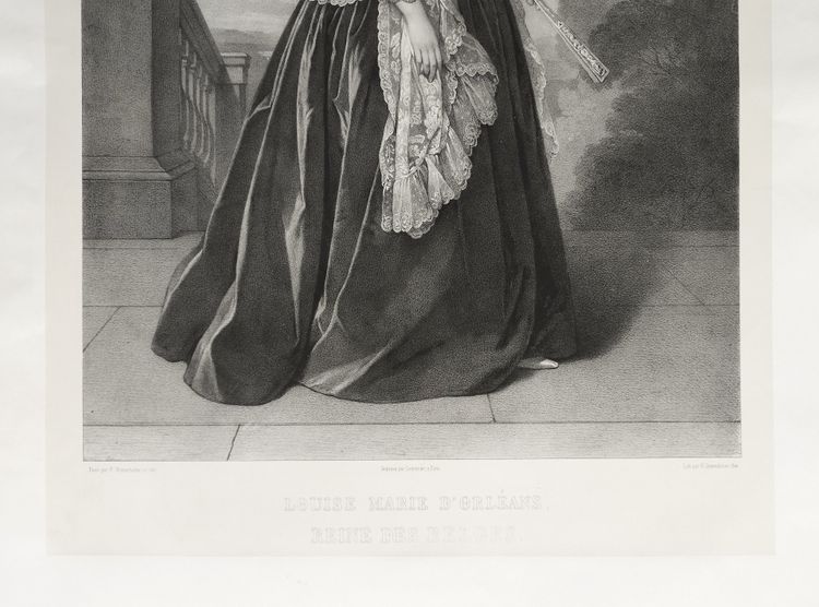 Reine De Belgique Louise Marie d'Orléans Grande Lithographie par Grevedon d'Après Winterhalter 19ème