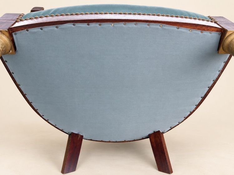 Fauteuil de bureau gondole Empire acajou & cuir vert, bronze doré
