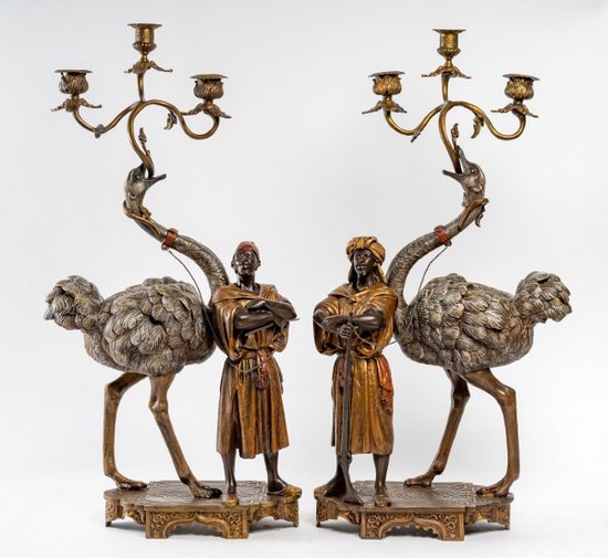 Orientalist Mantel Set With Ostriches End of XIXth Century