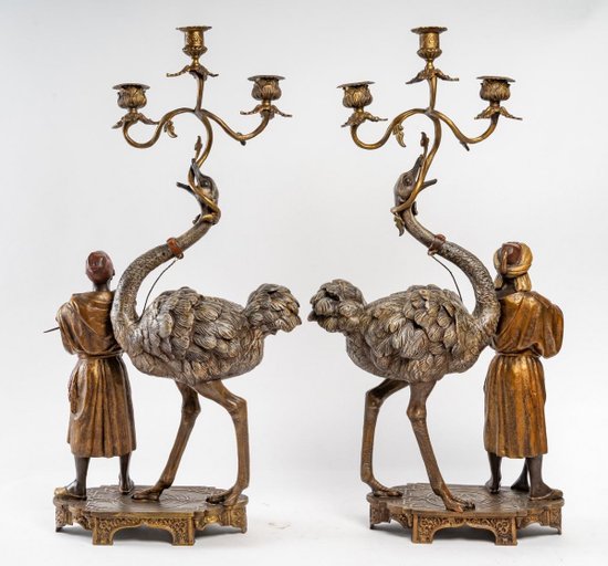 Orientalist Mantel Set With Ostriches End of XIXth Century