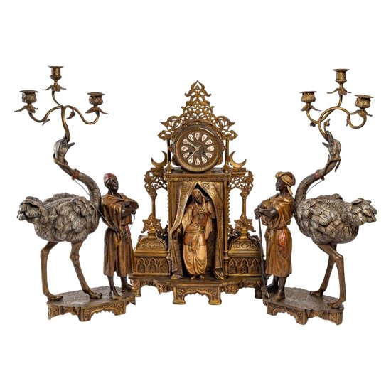 Orientalist Mantel Set With Ostriches End of XIXth Century