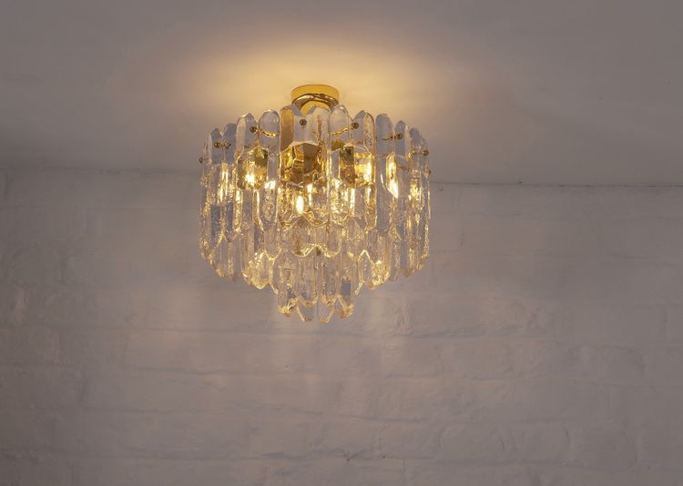 Crystal and gilded brass pendant light, Kalmar publisher.
