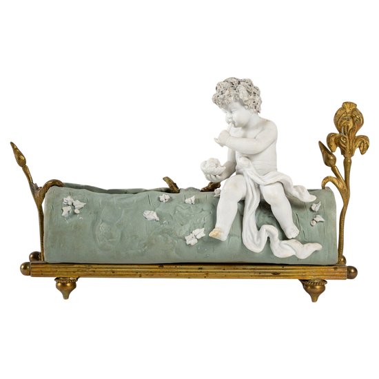 Petite Jardinière Miniature En Wedgwood Et Biscuit Fin XIXème Siècle