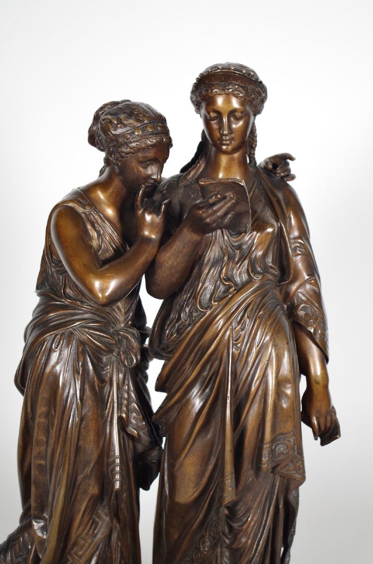 The Letter, patinated bronze group signed Jean-Louis Grégoire, foundry mark