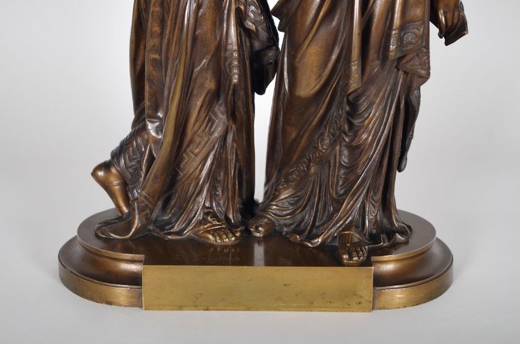The Letter, patinated bronze group signed Jean-Louis Grégoire, foundry mark