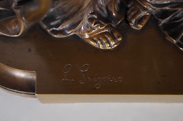 The Letter, patinated bronze group signed Jean-Louis Grégoire, foundry mark