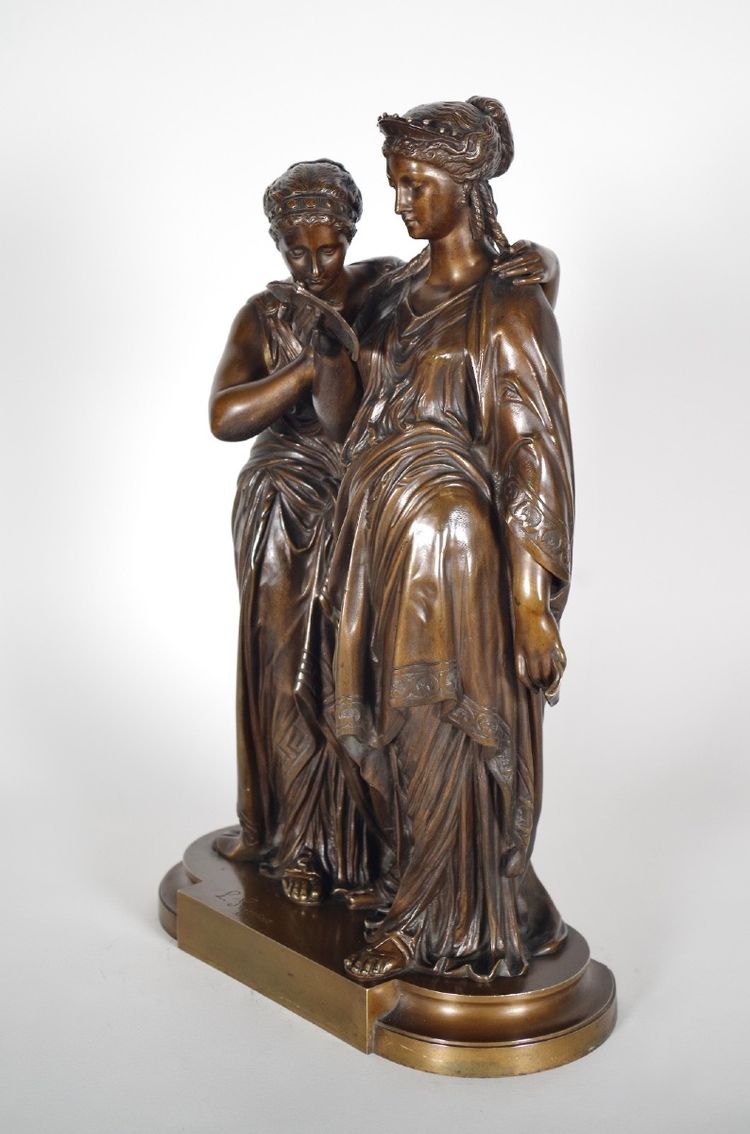 The Letter, patinated bronze group signed Jean-Louis Grégoire, foundry mark
