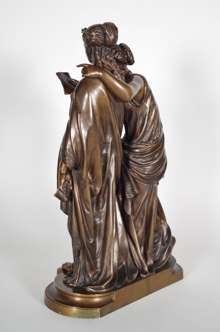 The Letter, patinated bronze group signed Jean-Louis Grégoire, foundry mark