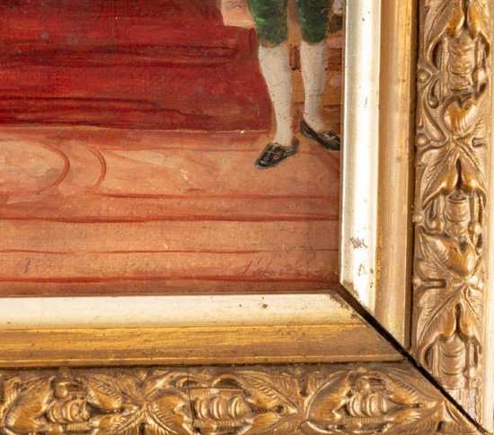 Coppia di dipinti a olio su tela in cornici di legno dorate Fine Ottocento
