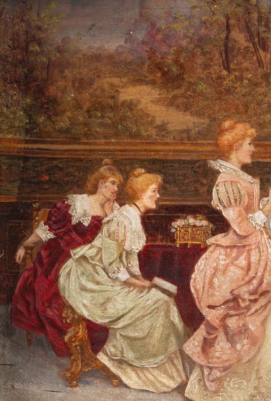 Coppia di dipinti a olio su tela in cornici di legno dorate Fine Ottocento