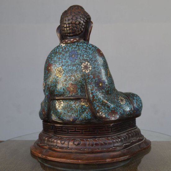 Buddha in bronzo cloisonné su base