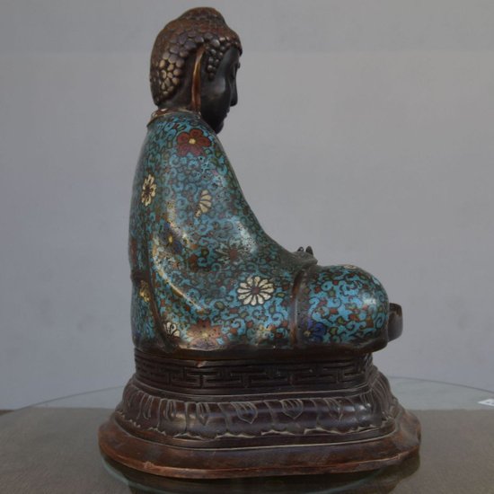 Buddha in bronzo cloisonné su base