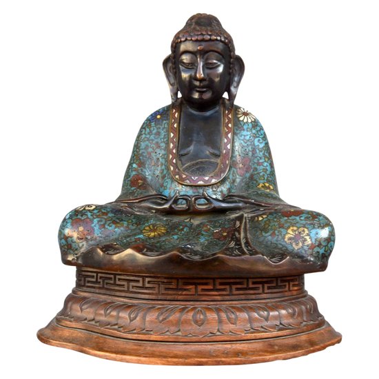 Buddha in bronzo cloisonné su base