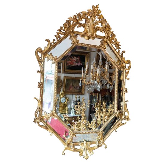 Gilded Wood Mirror Louis XV Style End of XIXth Century