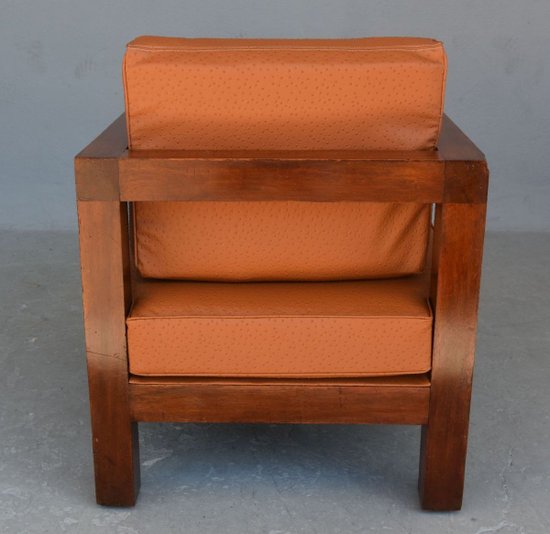 Coppia Di Poltrone Anni '40 Ecopelle Struzzo Havana