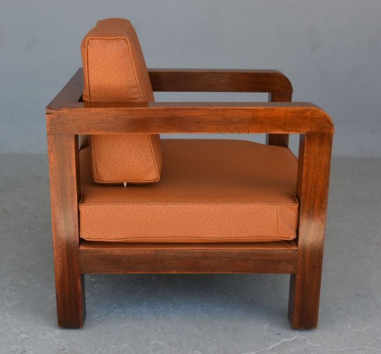 Coppia Di Poltrone Anni '40 Ecopelle Struzzo Havana