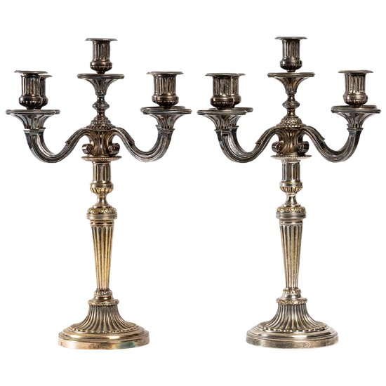 Pair Of Silver Metal Candlesticks Late 19th Century