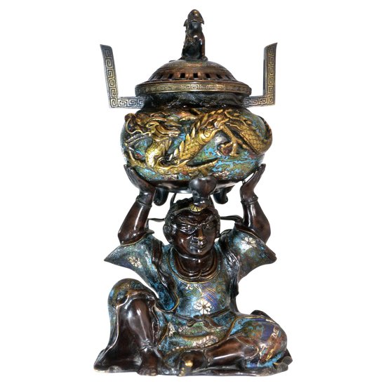 Japanese bronze incense burner nineteenth dragon character