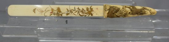 Japanese Letter Opener In Carved Ivory Nineteenth With Rats And Frogs
