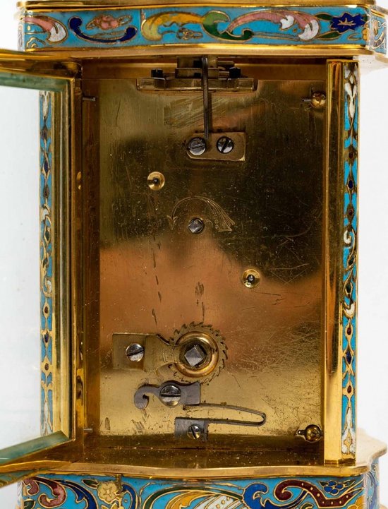 Piccolo orologio da viaggio in bronzo e smalto cloisonné Fine XIX secolo