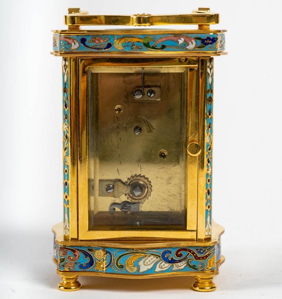 Piccolo orologio da viaggio in bronzo e smalto cloisonné Fine XIX secolo