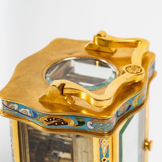Piccolo orologio da viaggio in bronzo e smalto cloisonné Fine XIX secolo