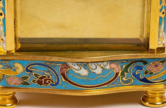 Piccolo orologio da viaggio in bronzo e smalto cloisonné Fine XIX secolo